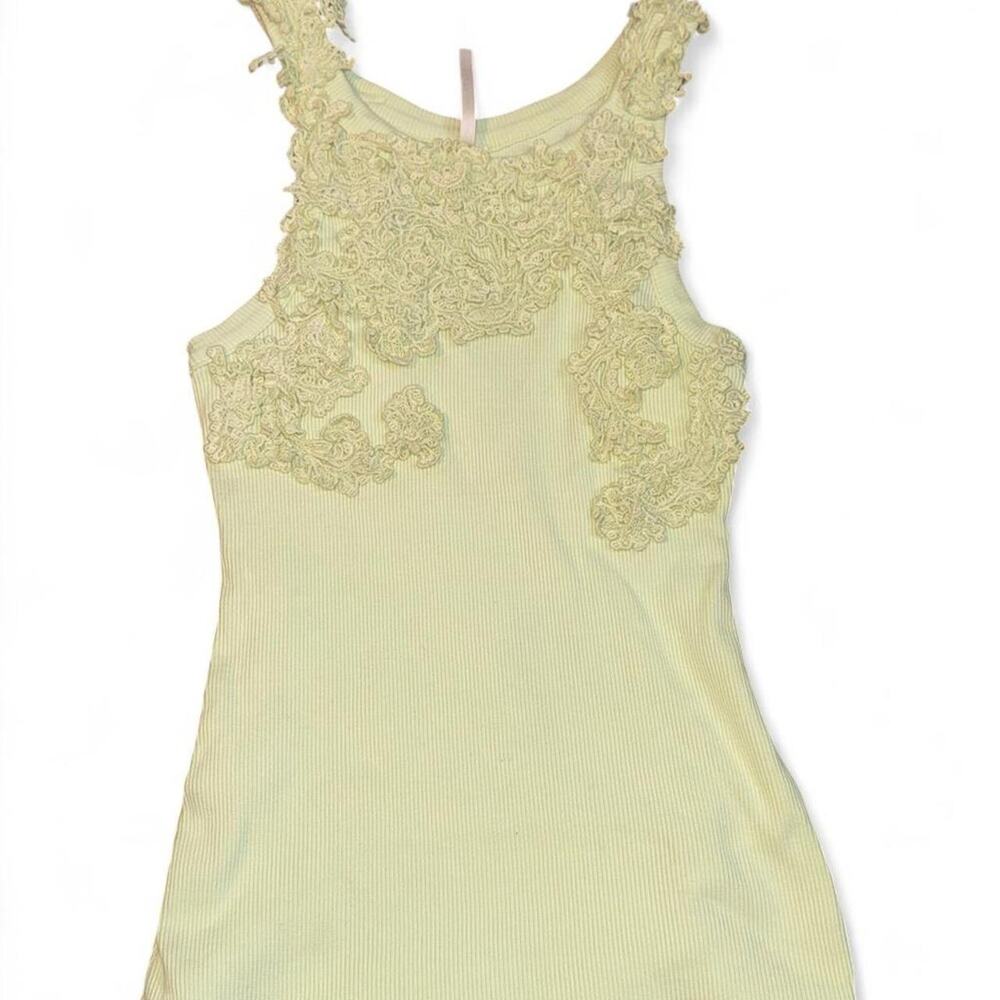 Pastel sage mint green ribbed anthro tank with flower appliques